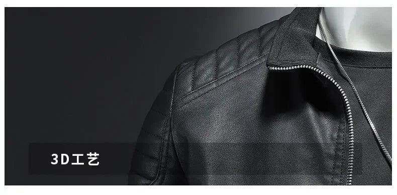 Motorcycle PU Leather Jacket Men Winter Leahter Jacket Male Stand Collar Casual Windbreaker trendy mens clothing black blue coat - StepByStep