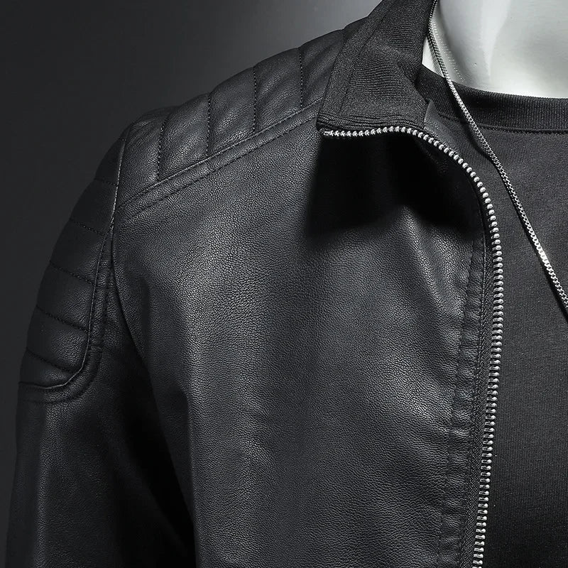 Motorcycle PU Leather Jacket Men Winter Leahter Jacket Male Stand Collar Casual Windbreaker trendy mens clothing black blue coat - StepByStep