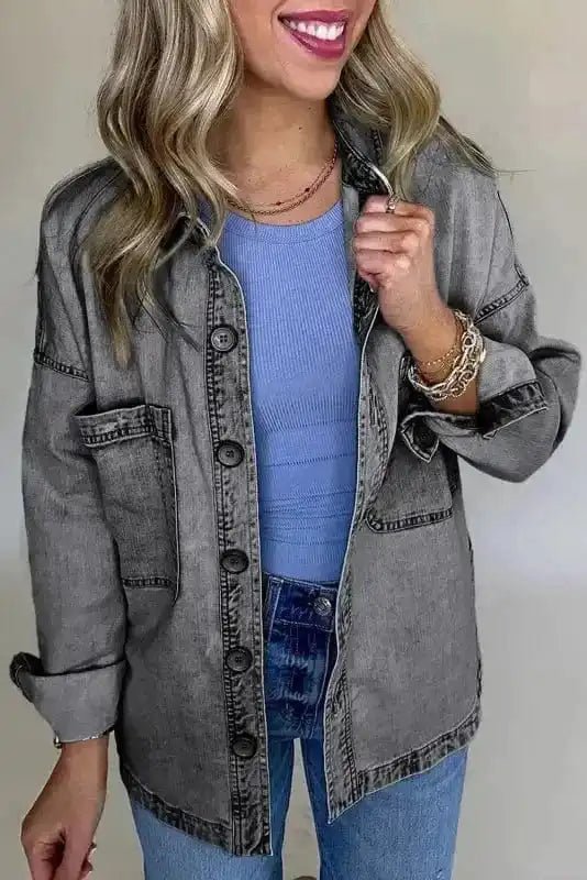 Patched Pocket Split Denim Jacket - StepByStep