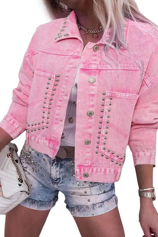 Pink Rivets Denim Jacket - StepByStep