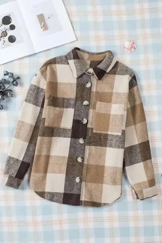 Plaid Color Block Button Down Jacket - StepByStep