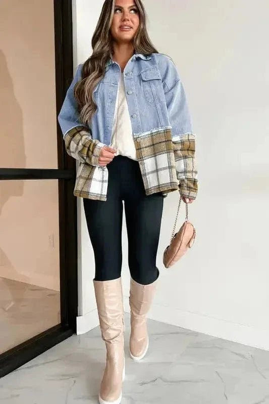 Plaid Fusion Oversized Denim Jacket - StepByStep