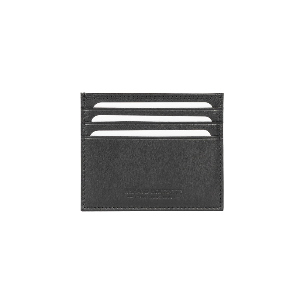RB12016A | Porta Carte di Credito in Vera Pelle pieno fiore, con leggera grana. Colore Nero. Protezione RFID. Dimensioni: cm 10 x 8 x 0,5. Confezione: Scatola regalo fondo/coperchio - StepByStep