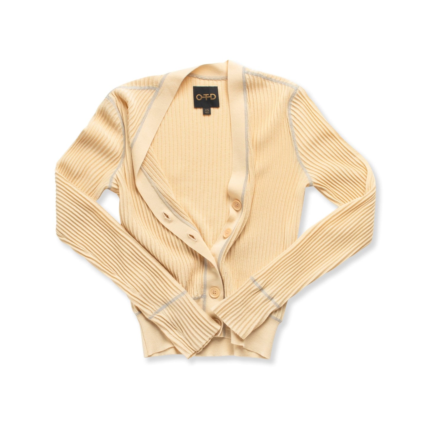 Ribbed Contrast - Stitch Cardigan Sweater (Straw) - StepByStep