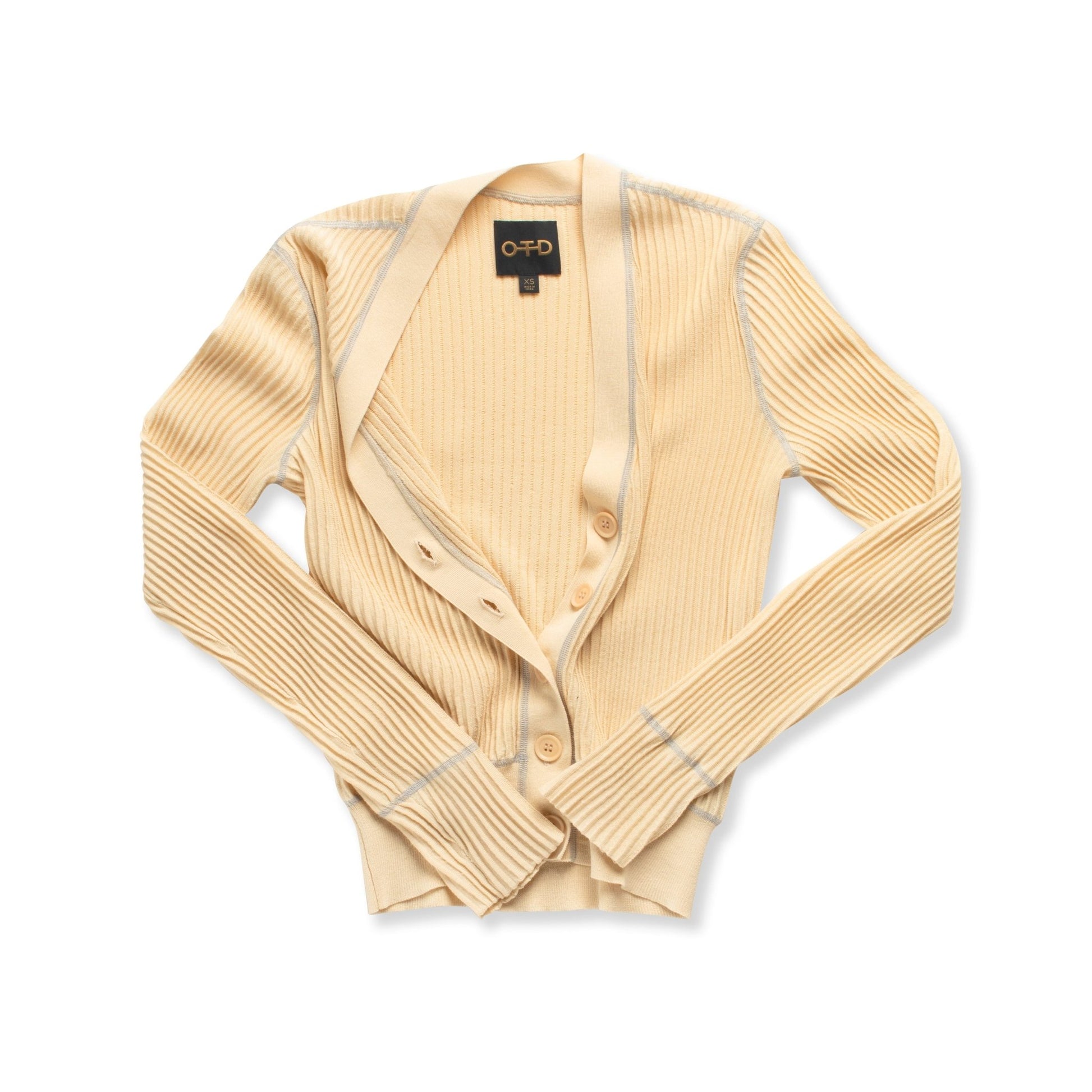 Ribbed Contrast - Stitch Cardigan Sweater (Straw) - StepByStep