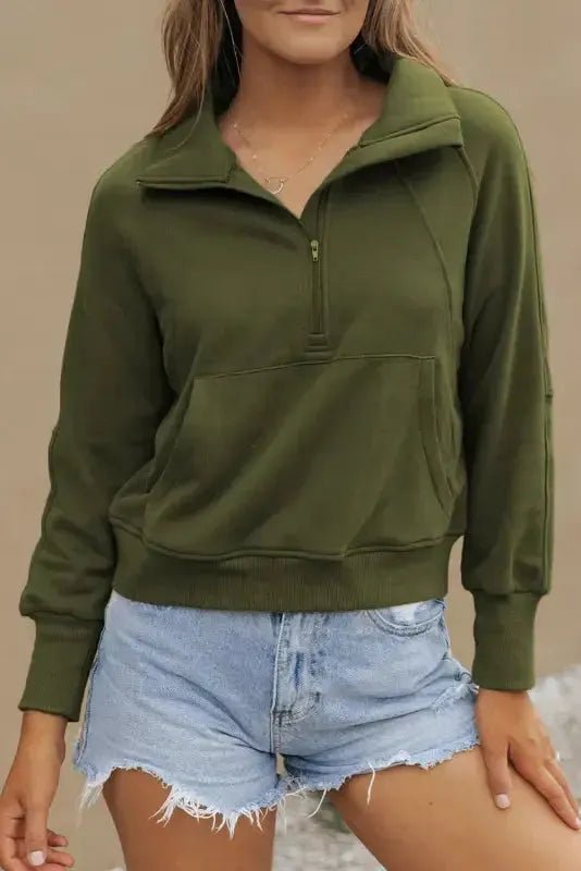 Ribbed Zip - Up Sweatshirt – Stand Collar & Thumbhole Sleeves - StepByStep