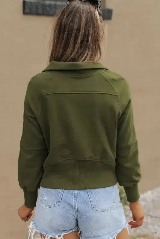 Ribbed Zip - Up Sweatshirt – Stand Collar & Thumbhole Sleeves - StepByStep