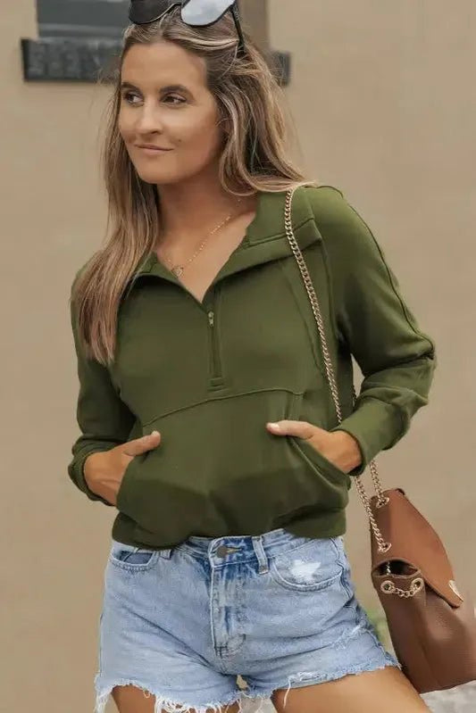 Ribbed Zip - Up Sweatshirt – Stand Collar & Thumbhole Sleeves - StepByStep