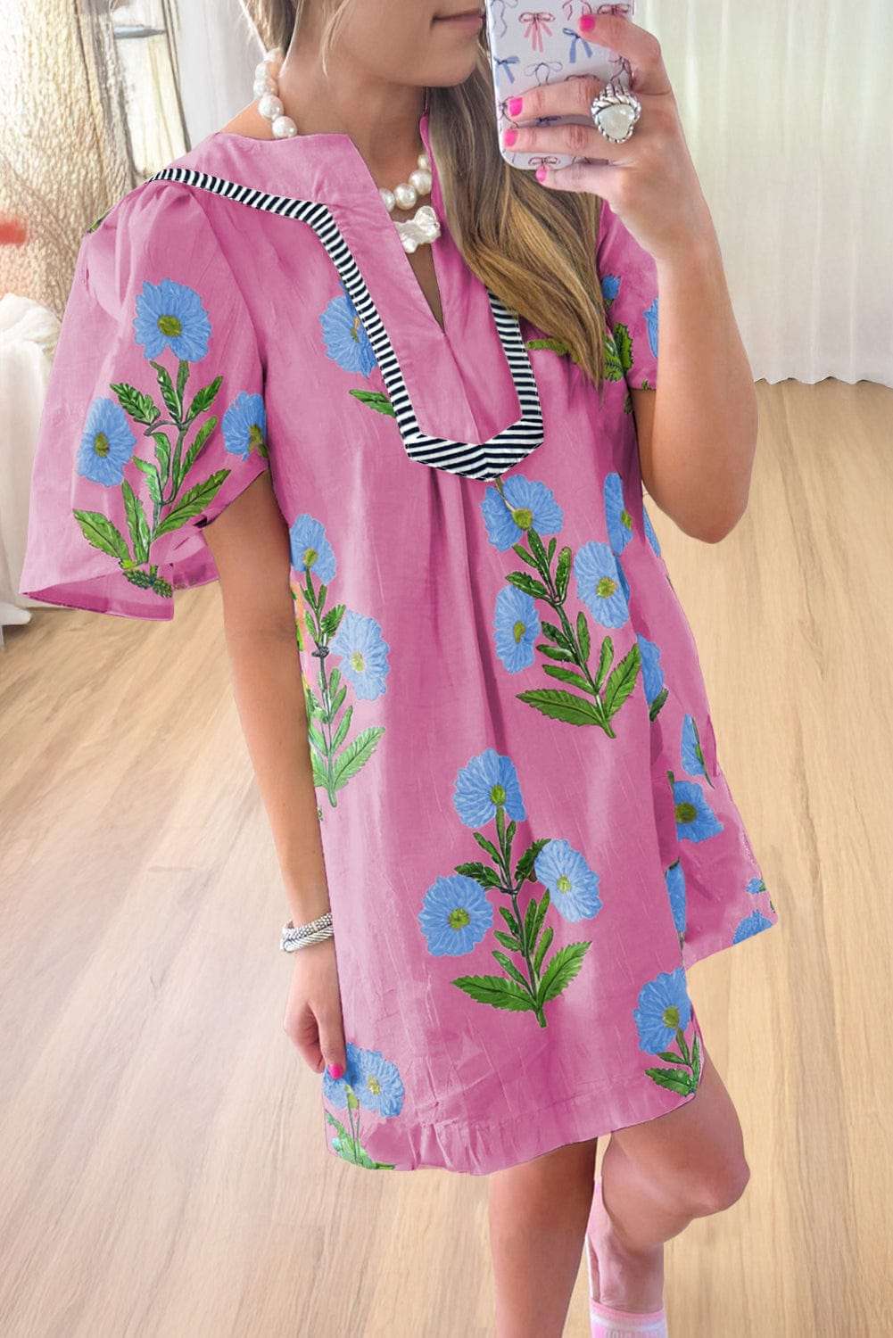 Rose Floral Summer Mini Dress - StepByStep