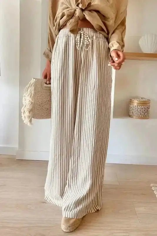 Safari Chic: Khaki Stripe Drawstring Trousers - StepByStep