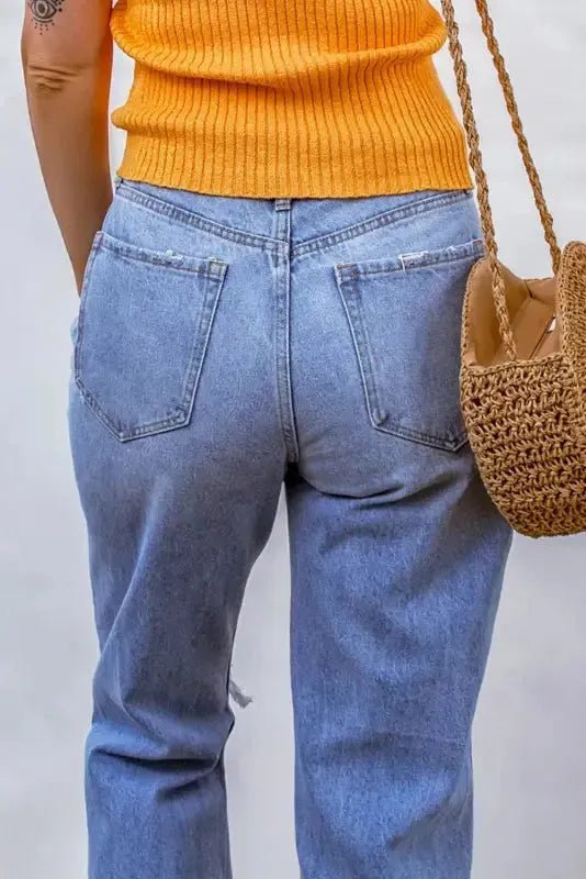 Sky Blue Distressed Boyfriend Jeans - StepByStep