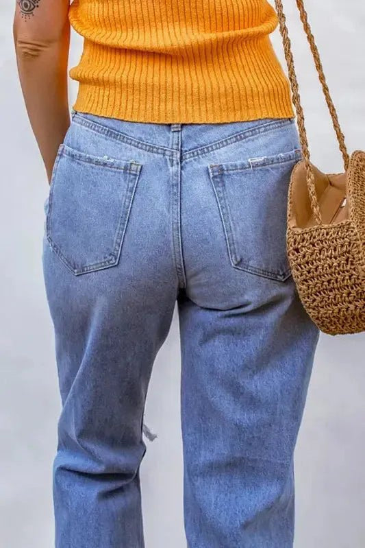 Sky Blue Distressed Boyfriend Jeans - StepByStep