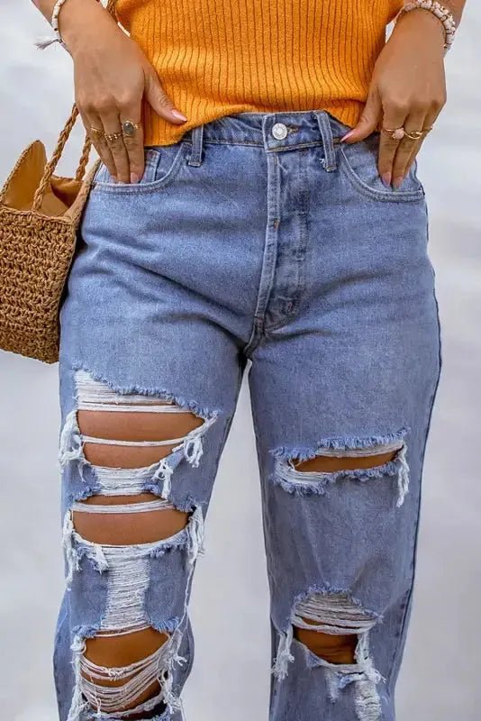 Sky Blue Distressed Boyfriend Jeans - StepByStep