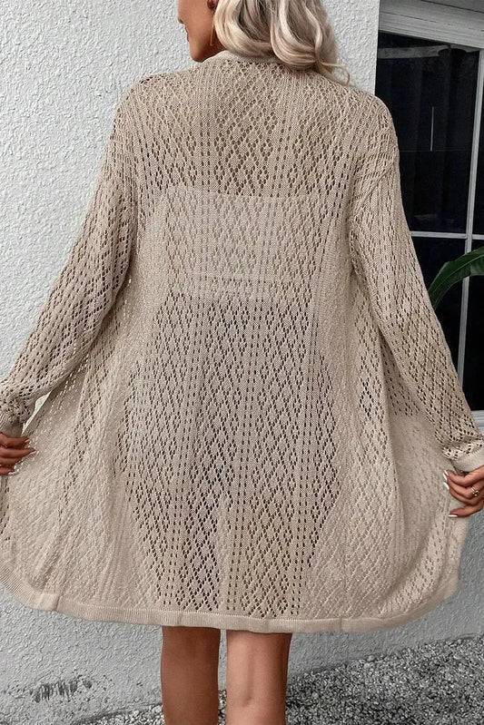 Smoke Gray Pointelle Knit Duster Cardigan - StepByStep
