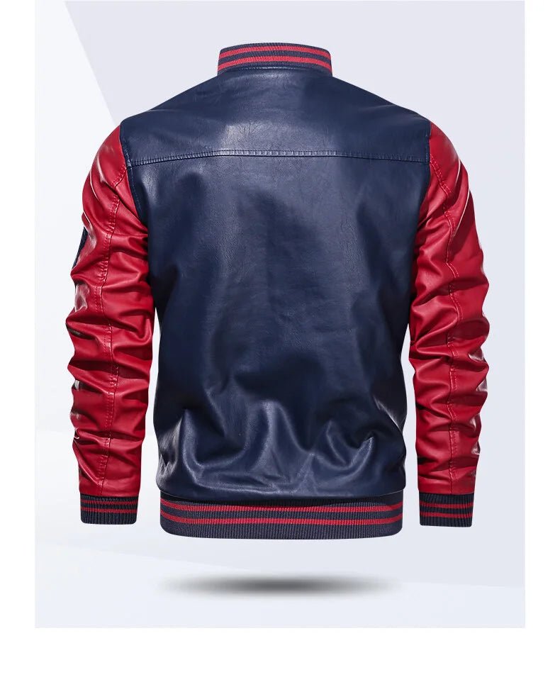 Spring and Autumn Men's Motorcycle Suit Leather jacket Color blocking American baseball collar pilot casual PU leather jacket - StepByStep