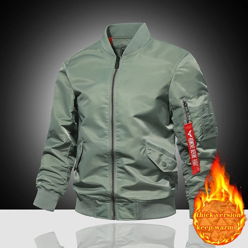 Spring and Autumn Winter Air Force MA1 Pilot Jacket Men's Solid Color Baseball Jacket Casual Thick Windproof Warm Cotton Jacket - StepByStep
