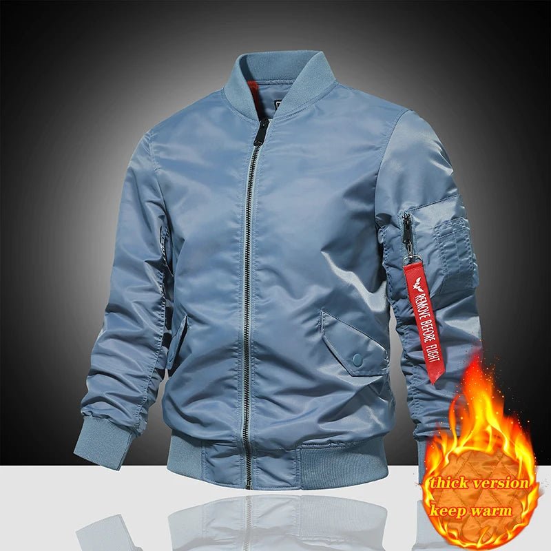 Spring and Autumn Winter Air Force MA1 Pilot Jacket Men's Solid Color Baseball Jacket Casual Thick Windproof Warm Cotton Jacket - StepByStep