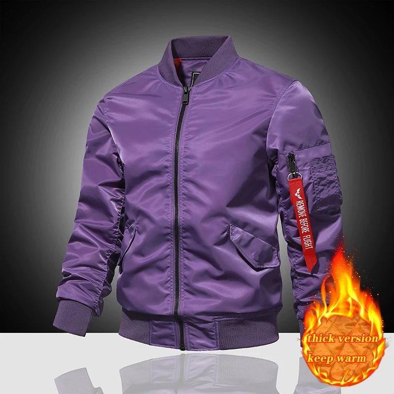 Spring and Autumn Winter Air Force MA1 Pilot Jacket Men's Solid Color Baseball Jacket Casual Thick Windproof Warm Cotton Jacket - StepByStep