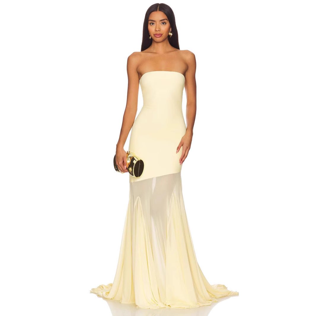Strapless Bodycon Mesh Dress For Women, Fitted, Solid Color, SoHo, BYMANYC New York. - StepByStep