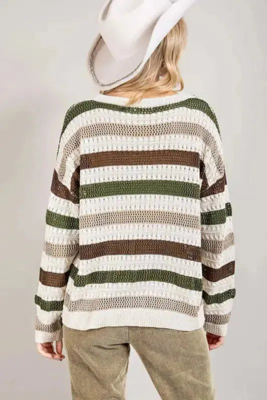 Stripe Crochet Hollow out Knit Sweater - StepByStep