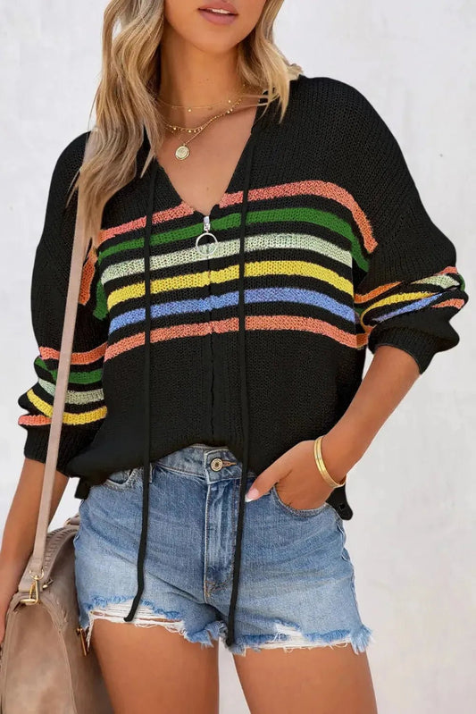 Striped Zip Up Hooded Sweater - StepByStep