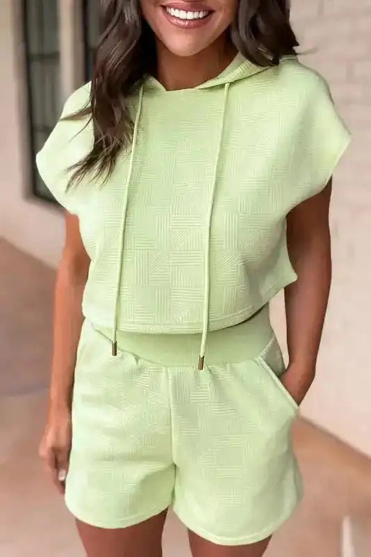 Textured Cropped Hoodie and Shorts Set - StepByStep