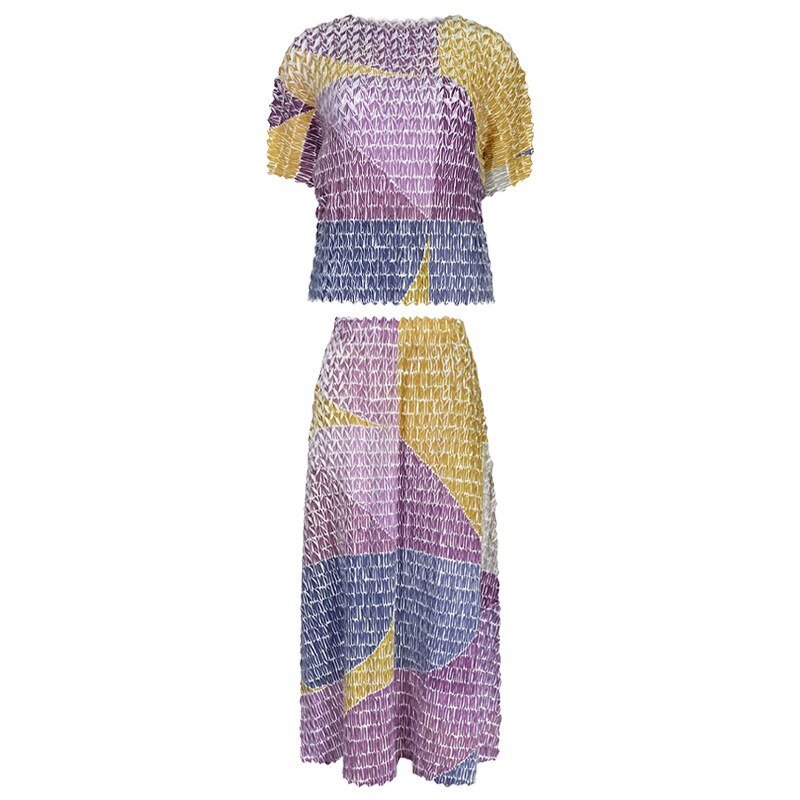 Two - Piece Suit with Color Contrast Top and Pleated Skirt For Women, Midtown, BYMANYC New York. - StepByStep