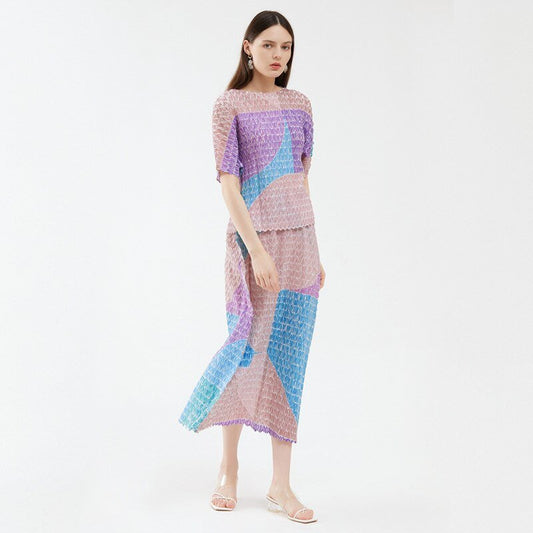 Two - Piece Suit with Color Contrast Top and Pleated Skirt For Women, Midtown, BYMANYC New York. - StepByStep