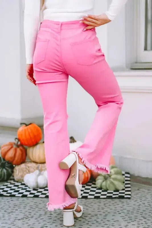VintageRevival Raw Hem Jeans - Pink, Flared - StepByStep