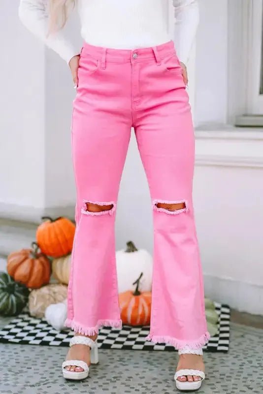 VintageRevival Raw Hem Jeans - Pink, Flared - StepByStep