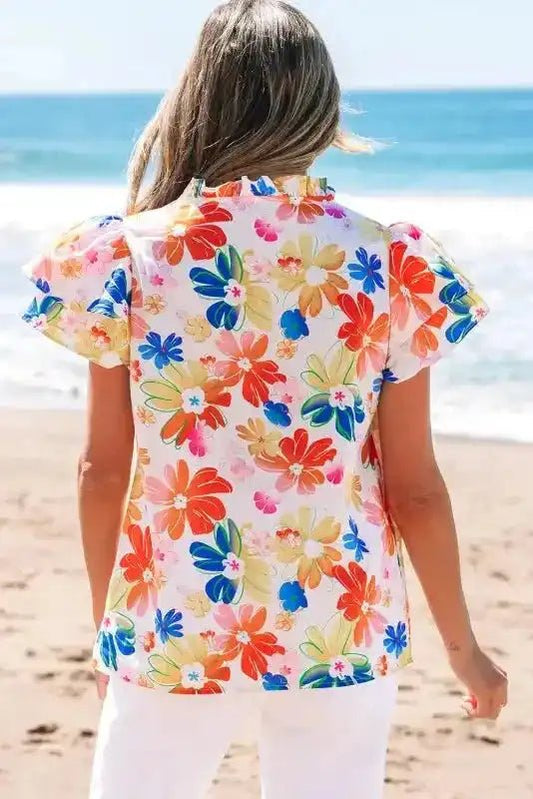 White Floral Flutter Top - StepByStep