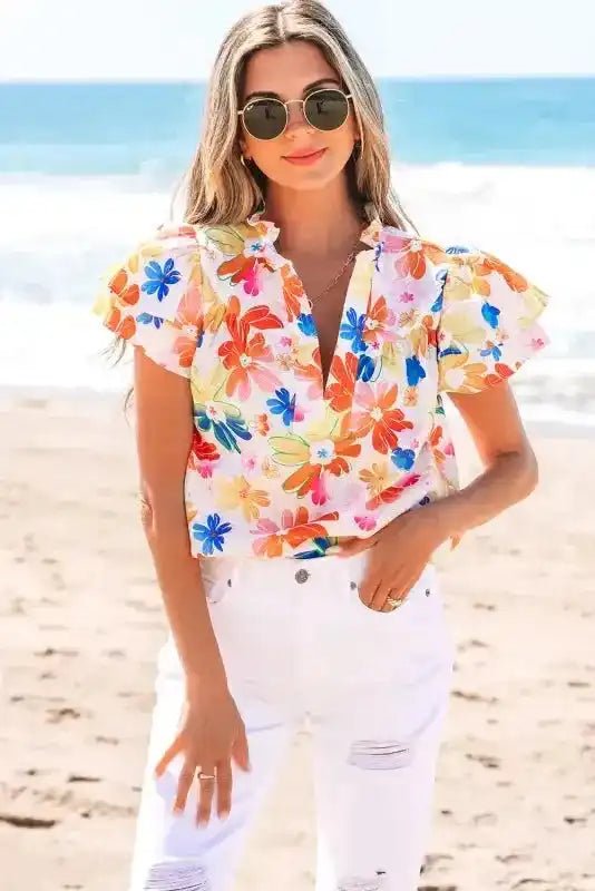 White Floral Flutter Top - StepByStep