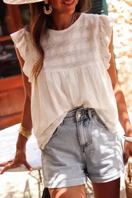 White Ruffled Lace Flowy Tank Top - StepByStep