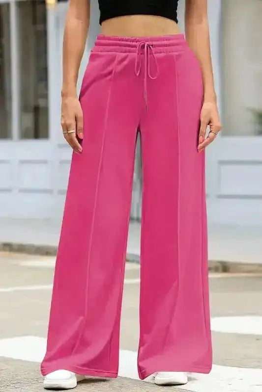 Wide Leg Sweatpants - Rose Red Terry Knit - StepByStep