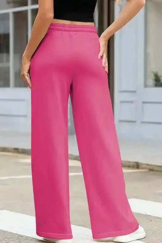 Wide Leg Sweatpants - Rose Red Terry Knit - StepByStep