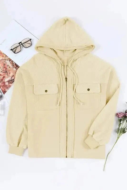 Zip - Up Hooded Jacket With Flap Pockets - StepByStep