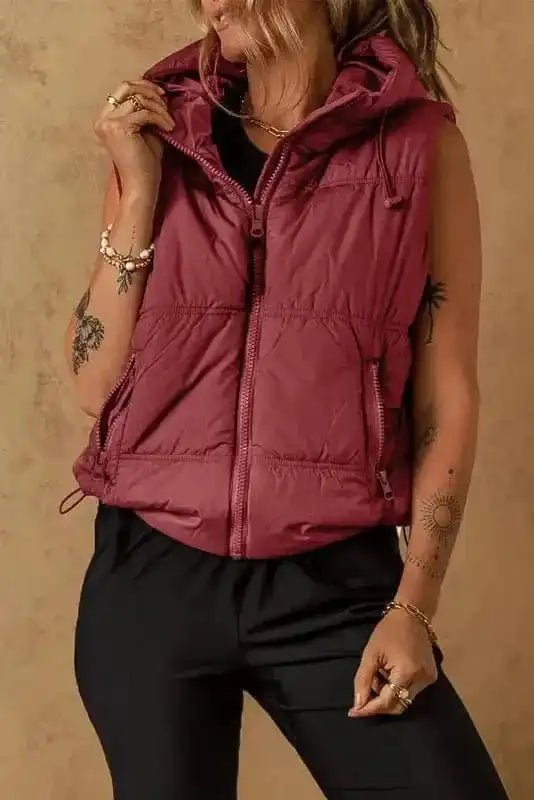 Zip - up Hooded Puffer Vest - StepByStep