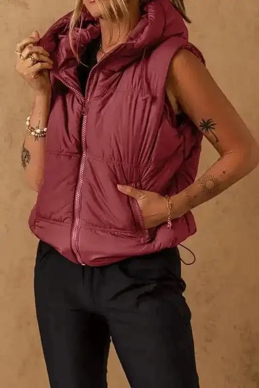 Zip - up Hooded Puffer Vest - StepByStep