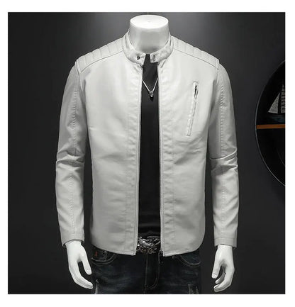 2025 Men Leather Jacket Stand Collar Slim Pu Leather Jacket Autumn Fashion Men Motorcycle Causal Coat Male Moto Biker Coat - StepByStep