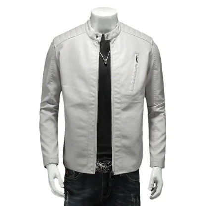 2025 Men Leather Jacket Stand Collar Slim Pu Leather Jacket Autumn Fashion Men Motorcycle Causal Coat Male Moto Biker Coat - StepByStep