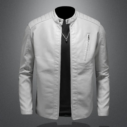 2025 Men Leather Jacket Stand Collar Slim Pu Leather Jacket Autumn Fashion Men Motorcycle Causal Coat Male Moto Biker Coat - StepByStep