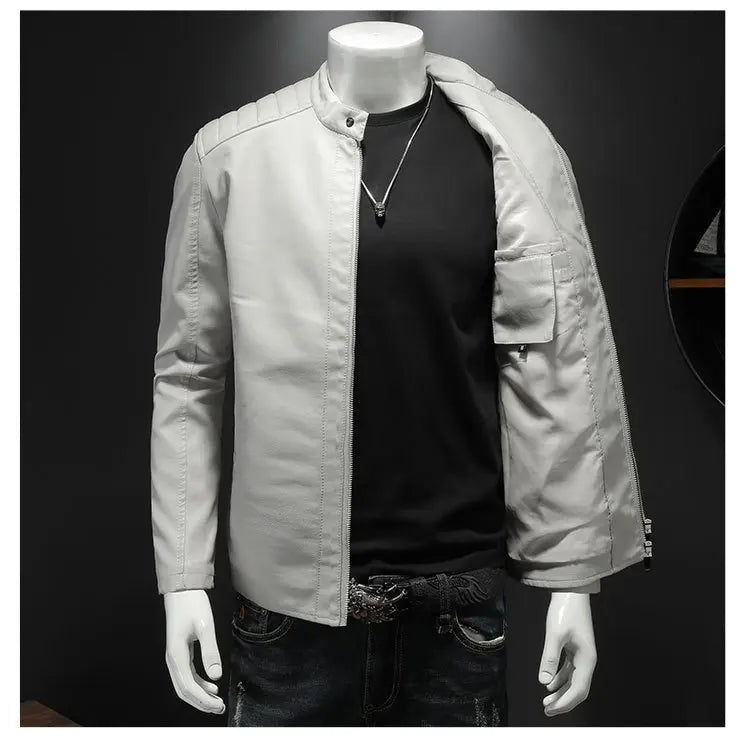 2025 Men Leather Jacket Stand Collar Slim Pu Leather Jacket Autumn Fashion Men Motorcycle Causal Coat Male Moto Biker Coat - StepByStep