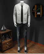 2025 Men Leather Jacket Stand Collar Slim Pu Leather Jacket Autumn Fashion Men Motorcycle Causal Coat Male Moto Biker Coat - StepByStep