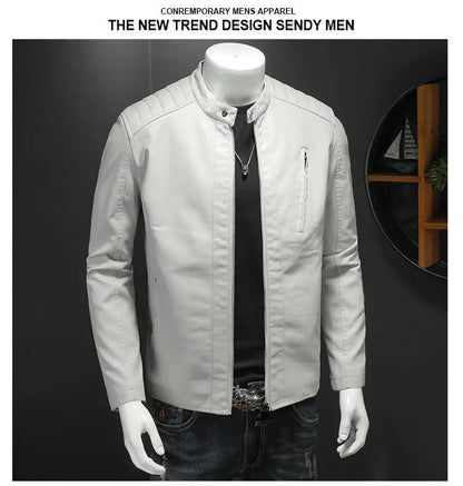 2025 Men Leather Jacket Stand Collar Slim Pu Leather Jacket Autumn Fashion Men Motorcycle Causal Coat Male Moto Biker Coat - StepByStep