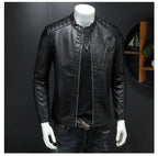 2025 Men Leather Jacket Stand Collar Slim Pu Leather Jacket Autumn Fashion Men Motorcycle Causal Coat Male Moto Biker Coat - StepByStep