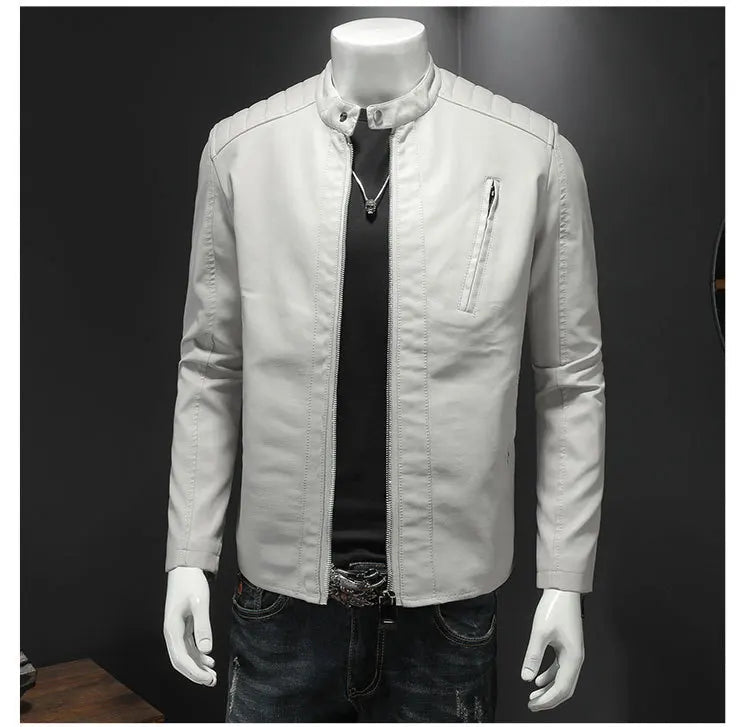 2025 Men Leather Jacket Stand Collar Slim Pu Leather Jacket Autumn Fashion Men Motorcycle Causal Coat Male Moto Biker Coat - StepByStep