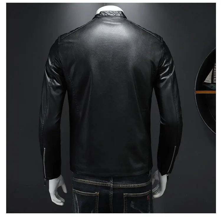 2025 Men Leather Jacket Stand Collar Slim Pu Leather Jacket Autumn Fashion Men Motorcycle Causal Coat Male Moto Biker Coat - StepByStep