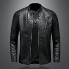 2025 Men Leather Jacket Stand Collar Slim Pu Leather Jacket Autumn Fashion Men Motorcycle Causal Coat Male Moto Biker Coat - StepByStep