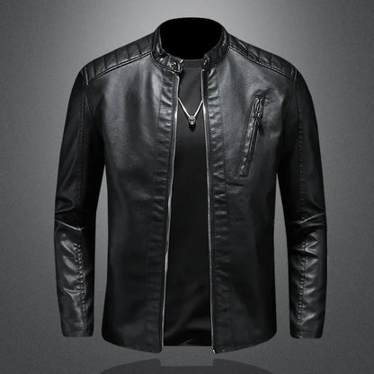 2025 Men Leather Jacket Stand Collar Slim Pu Leather Jacket Autumn Fashion Men Motorcycle Causal Coat Male Moto Biker Coat - StepByStep