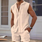 2025 New Men's Vest Shirt, Sleeveless Top and Shorts Plaid Two-Piece Set, Casual Trendy Sleeveless Shorts Hawaiian Beach Set - StepByStepNow